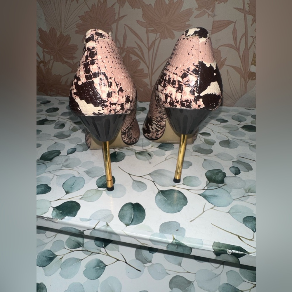 D:fuse Leather Snakeskin Pattern Pale Pinkish Cream Brown Hi Heels Sz 7 - Picture 5 of 8
